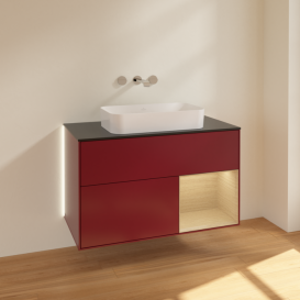 Тумба під раковину Villeroy & Boch Finion 100х50,1 см з підсвічуванням МДФ півонія матовий лак/скло чорне матове G662PCHB