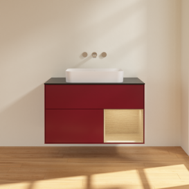 Тумба під раковину Villeroy & Boch Finion 100х50,1 см з підсвічуванням МДФ півонія матовий лак/скло чорне матове G662PCHB