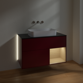 Тумба під раковину Villeroy & Boch Finion 100х50,1 см з підсвічуванням МДФ півонія матовий лак/скло чорне матове G662PCHB