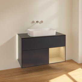 Тумба під раковину Villeroy & Boch Finion 100х50,1 см із підсвічуванням МДФ темно-синій матовий лак/скло чорне матове G662PCHG