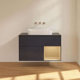 Тумба під раковину Villeroy & Boch Finion 100х50,1 см із підсвічуванням МДФ темно-синій матовий лак/скло чорне матове G662PCHG