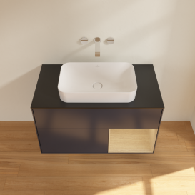 Тумба під раковину Villeroy & Boch Finion 100х50,1 см із підсвічуванням МДФ темно-синій матовий лак/скло чорне матове G662PCHG