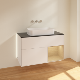 Тумба под раковину Villeroy & Boch Finion 100х50,1 см с подсветкой МДФ белый матовый лак/стекло черное матовое G662PCMT