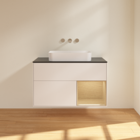 Тумба под раковину Villeroy & Boch Finion 100х50,1 см с подсветкой МДФ белый матовый лак/стекло черное матовое G662PCMT