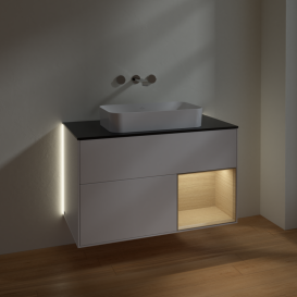 Тумба под раковину Villeroy & Boch Finion 100х50,1 см с подсветкой МДФ белый матовый лак/стекло черное матовое G662PCMT