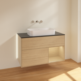Тумба под раковину Villeroy & Boch Finion 100х50,1 см с подсветкой МДФ шпон дуба/стекло черное матовое G662PCPC