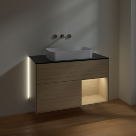 Тумба под раковину Villeroy & Boch Finion 100х50,1 см с подсветкой МДФ шпон дуба/стекло черное матовое G662PCPC