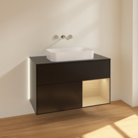Тумба под раковину Villeroy & Boch Finion 100х50,1 см с подсветкой МДФ черный матовый лак/стекло черное матовое G662PCPD