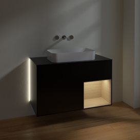 Тумба под раковину Villeroy & Boch Finion 100х50,1 см с подсветкой МДФ черный матовый лак/стекло черное матовое G662PCPD