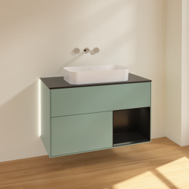 Тумба под раковину Villeroy & Boch Finion 100х50,1 см с подсветкой МДФ оливковый матовый лак/стекло черное матовое G662PDGM