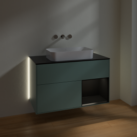 Тумба под раковину Villeroy & Boch Finion 100х50,1 см с подсветкой МДФ оливковый матовый лак/стекло черное матовое G662PDGM