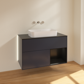Тумба под раковину Villeroy & Boch Finion 100х50,1 см с подсветкой МДФ темно-синий матовый лак/стекло черное матовое G662PDHG