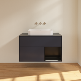 Тумба под раковину Villeroy & Boch Finion 100х50,1 см с подсветкой МДФ темно-синий матовый лак/стекло черное матовое G662PDHG