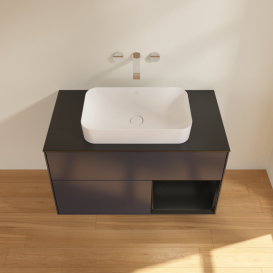 Тумба под раковину Villeroy & Boch Finion 100х50,1 см с подсветкой МДФ темно-синий матовый лак/стекло черное матовое G662PDHG