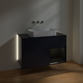 Тумба под раковину Villeroy & Boch Finion 100х50,1 см с подсветкой МДФ темно-синий матовый лак/стекло черное матовое G662PDHG