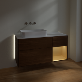 Тумба под раковину Villeroy & Boch Finion 120х50,1 см с подсветкой МДФ шпон грецкого ореха/стекло белое матовое G691HFGN