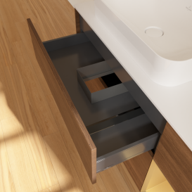 Тумба под раковину Villeroy & Boch Finion 120х50,1 см с подсветкой МДФ шпон грецкого ореха/стекло белое матовое G691HFGN