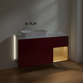 Тумба под раковину Villeroy & Boch Finion 120х50,1 см с подсветкой МДФ пион матовый лак/стекло белое матовое G691HFHB