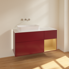 Тумба под раковину Villeroy & Boch Finion 120х50,1 см с подсветкой МДФ пион матовый лак/стекло белое матовое G691HFHB