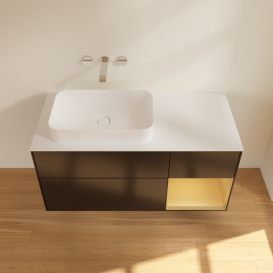 Тумба под раковину Villeroy & Boch Finion 120х50,1 см с подсветкой МДФ черный матовый лак/стекло белое матовое G691HFPD