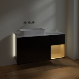 Тумба под раковину Villeroy & Boch Finion 120х50,1 см с подсветкой МДФ черный матовый лак/стекло белое матовое G691HFPD