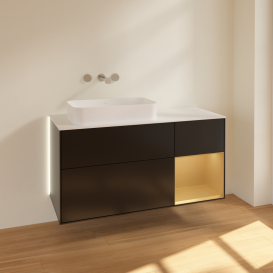 Тумба под раковину Villeroy & Boch Finion 120х50,1 см с подсветкой МДФ черный матовый лак/стекло белое матовое G691HFPD