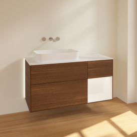 Тумба под раковину Villeroy & Boch Finion 120х50,1 см с подсветкой МДФ шпон грецкого ореха/стекло белое матовое G691MTGN