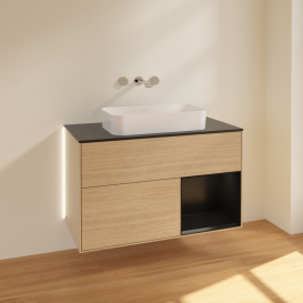 Тумба под раковину Villeroy & Boch Finion 100х50,1 см с подсветкой МДФ шпон дуба/стекло черное матовое G662PDPC