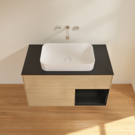 Тумба под раковину Villeroy & Boch Finion 100х50,1 см с подсветкой МДФ шпон дуба/стекло черное матовое G662PDPC