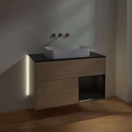 Тумба под раковину Villeroy & Boch Finion 100х50,1 см с подсветкой МДФ шпон дуба/стекло черное матовое G662PDPC