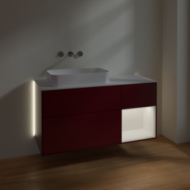 Тумба под раковину Villeroy & Boch Finion 120х50,1 см с подсветкой МДФ пион матовый лак/стекло белое матовое G691MTHB