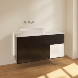 Тумба под раковину Villeroy & Boch Finion 120х50,1 см с подсветкой МДФ черный матовый лак/стекло белое матовое G691MTPD