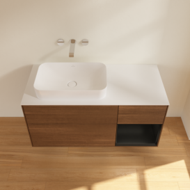 Тумба під раковину Villeroy & Boch Finion 120х50,1 см із підсвічуванням МДФ шпон волоського горіха/скло біле матове G691PDGN