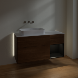 Тумба під раковину Villeroy & Boch Finion 120х50,1 см із підсвічуванням МДФ шпон волоського горіха/скло біле матове G691PDGN