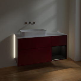 Тумба під раковину Villeroy & Boch Finion 120х50,1 см з підсвічуванням МДФ півонія матовий лак/скло біле матове G691PDHB