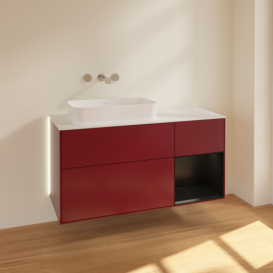 Тумба під раковину Villeroy & Boch Finion 120х50,1 см з підсвічуванням МДФ півонія матовий лак/скло біле матове G691PDHB