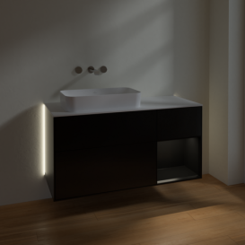 Тумба под раковину Villeroy & Boch Finion 120х50,1 см с подсветкой МДФ черный матовый лак/стекло белое матовое G691PDPD