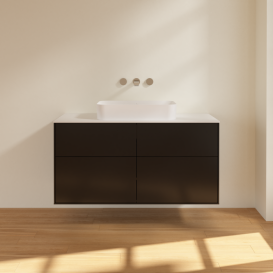 Тумба под раковину Villeroy & Boch Finion 120х50,1 см МДФ черный матовый лак/стекло белое матовое F67100PD