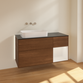 Тумба под раковину Villeroy & Boch Finion 120х50,1 см с подсветкой МДФ шпон грецкого ореха/стекло черное матовое G692GFGN