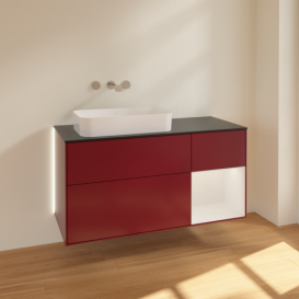 Тумба под раковину Villeroy & Boch Finion 120х50,1 см с подсветкой МДФ пион матовый лак/стекло черное матовое G692GFHB