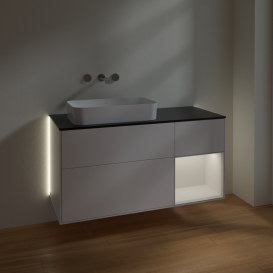 Тумба під раковину Villeroy & Boch Finion 120х50,1 см із підсвічуванням МДФ білий матовий лак/скло чорне матове G692GFMT