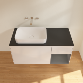 Тумба под раковину Villeroy & Boch Finion 120х50,1 см с подсветкой МДФ глянцевый белый лак/стекло черное матовое G692GKGF