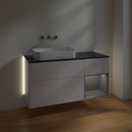 Тумба под раковину Villeroy & Boch Finion 120х50,1 см с подсветкой МДФ глянцевый белый лак/стекло черное матовое G692GKGF