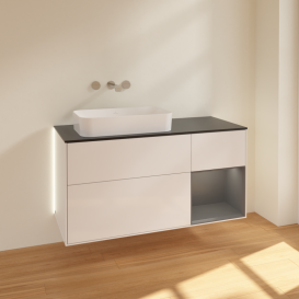 Тумба под раковину Villeroy & Boch Finion 120х50,1 см с подсветкой МДФ глянцевый белый лак/стекло черное матовое G692GKGF