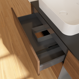 Тумба под раковину Villeroy & Boch Finion 120х50,1 см с подсветкой МДФ шпон грецкого ореха/стекло черное матовое G692GKGN