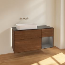 Тумба под раковину Villeroy & Boch Finion 120х50,1 см с подсветкой МДФ шпон грецкого ореха/стекло черное матовое G692GKGN