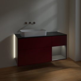 Тумба под раковину Villeroy & Boch Finion 120х50,1 см с подсветкой МДФ пион матовый лак/стекло черное матовое G692GKHB