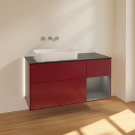 Тумба под раковину Villeroy & Boch Finion 120х50,1 см с подсветкой МДФ пион матовый лак/стекло черное матовое G692GKHB