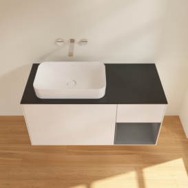 Тумба под раковину Villeroy & Boch Finion 120х50,1 см с подсветкой МДФ белый матовый лак/стекло черное матовое G692GKMT