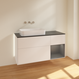 Тумба под раковину Villeroy & Boch Finion 120х50,1 см с подсветкой МДФ белый матовый лак/стекло черное матовое G692GKMT